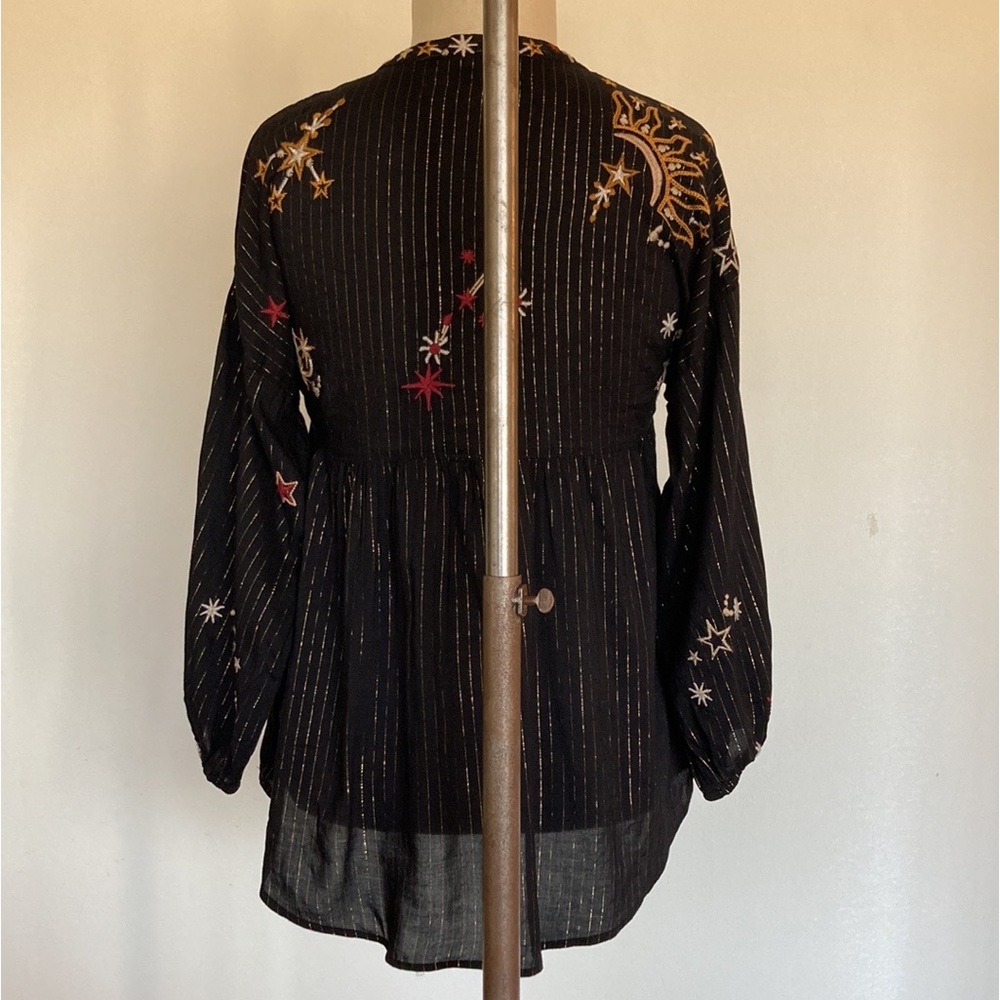 Johnny Was Astraea embroidered v-neck blouse, long sleeves, striped, boho, XS - Picture 8 of 15